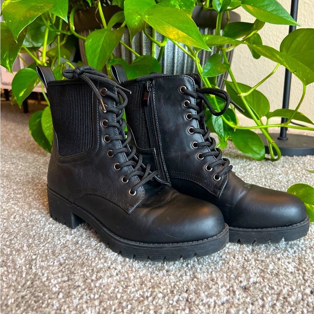 Combat Boots | Lace-up Booties with Inside Zipper